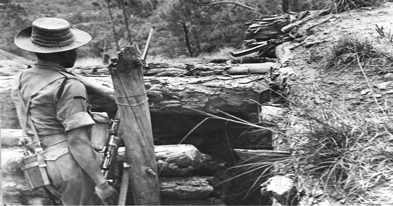 Indian officers occupying a fort on the Ladakh border during the 1962 war between India and China.